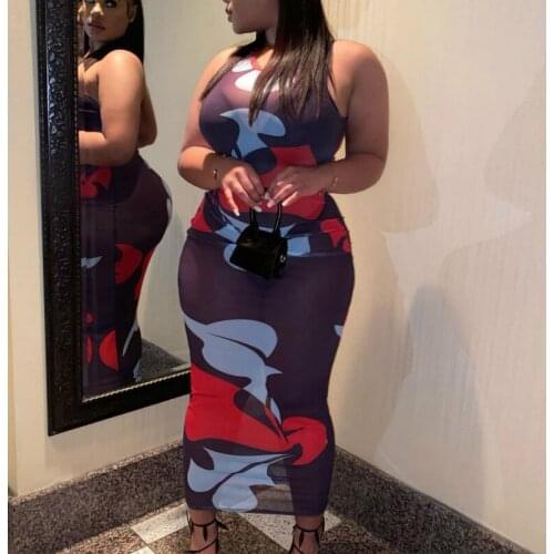 Women Printed Bikini Beach Bodycon Dress Sleeveless O Neck Sexy Female Mesh Perspective Cover Ups Swimsuits Bathing Vacation