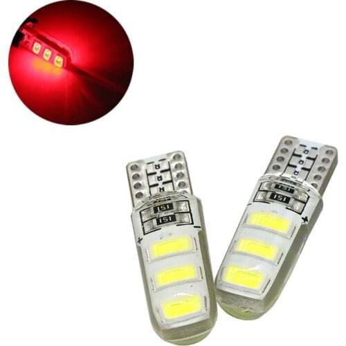 10Pcs Red Silcone T10 W5W 5630 6SMD LED Car Bulbs For 194 168 2825 Clearance Lamps Interior Dome Door License Plate Lights 12V