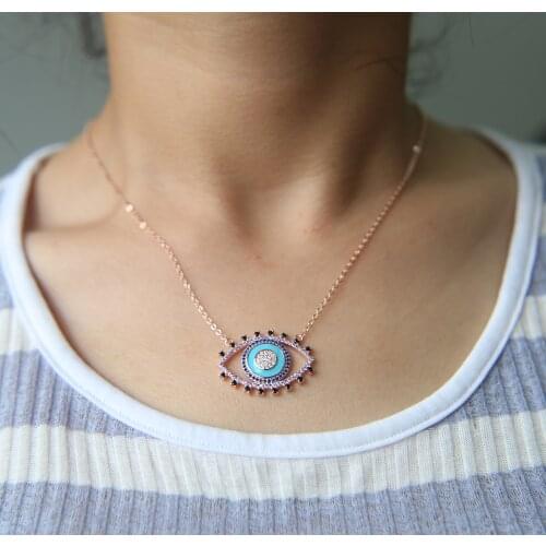 2021 Fashion Charm Luck Turkey Blue Evil Eye Blue Zirconia Eye Choker Necklace for Women Silver Color