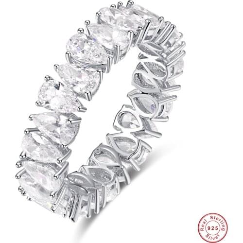 5.5mm Drop-shaped Zircon Wedding Ring For Women 925 Jewelry O Cross Chain Crystal Rings