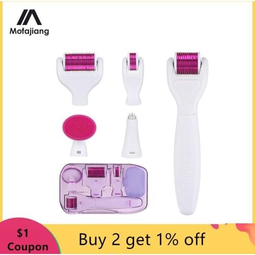 6 in 1 Derma Roller 1200 Titanium Micro Needle Skin Rejuvenation Body Beauty Care Smoothen Acne Scar Cosmetic Microneedle