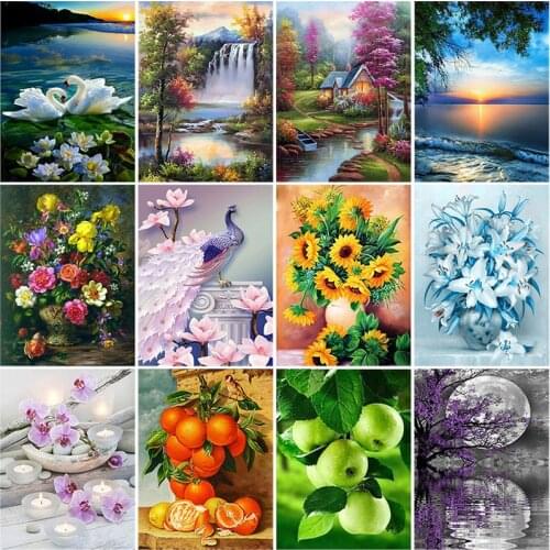 DIY Flower 5D Diamond Painting Full Round Drill Mosaic Landscape Diamond Embroidery Cross Stitch Kits Home Decor Chrisrtmas Gift