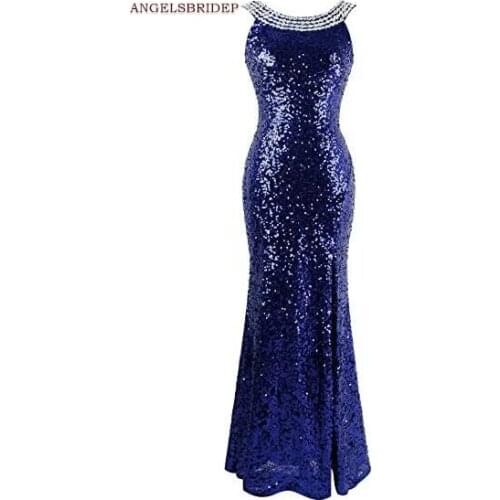 ANGELSVBRIDEP Sheer Neck Mermaid Evening Party Gowns Sexy Backless Crystal Side Split Sequined Sparkly Abendkleider Prom Dresses
