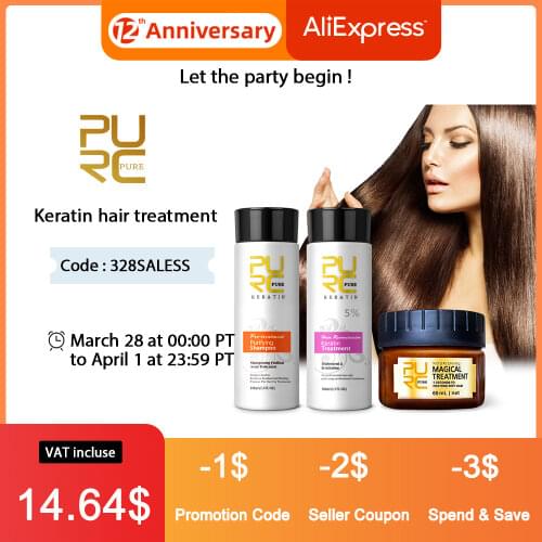 PURC Brazilian Keratin Treatment and Hair Mask Sets Straightening Repair Frizz Hair Treatment Product for Women Gift