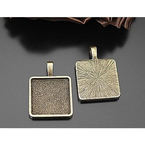 C637)10 pieces Inside size:20x20mm Antique Bronze Zinc Alloy Square Bezels Base Cabochon Beads Settings Diy Jewelry Findings