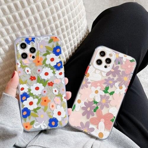 Oil Painting Flowers Leaf Cover Transparent Soft Silicone Phone Case For iPhone 11 Pro Max 12 Mini XS Max X XR 7 8 Plus SE 2020