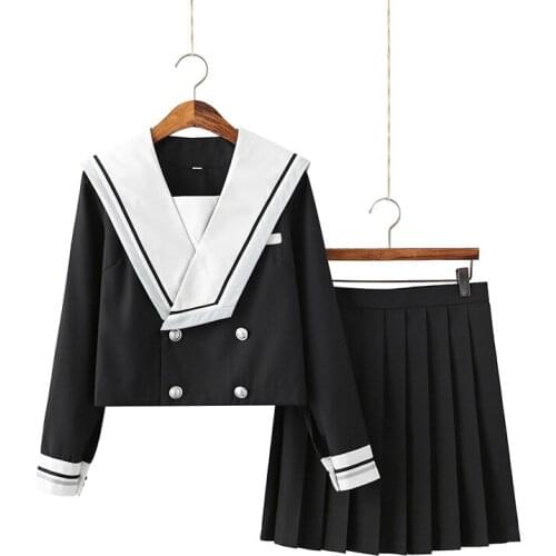 Black Jk Uniform Sailor Suit Cosplay School Wear Japanese Girl School Uniform Costumes Jk Clothes Pleated Skirt Set