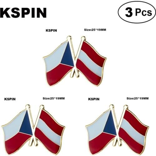 Czech Rep. & Austria Friendship Lapel Pin Flag badge Brooch Pins Badges 3Pcs a Lot