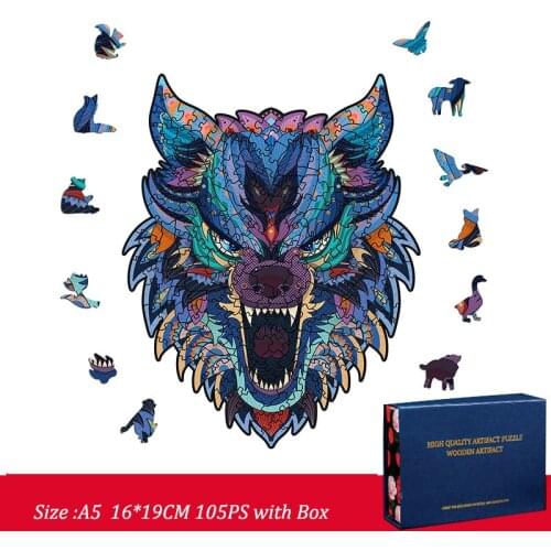 FEOOE 2021 Wolf Head Lion Alien Shaped Wooden Puzzle Animal Puzzle 3d Wooden Puzzle Learning Toys Montessori Toys YSH