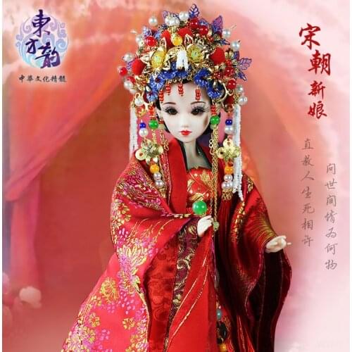 Fortune days bjd East Charm Chinese style gorgeous wedding dress China bride stand box 35cm red headdress souvenir toy gift