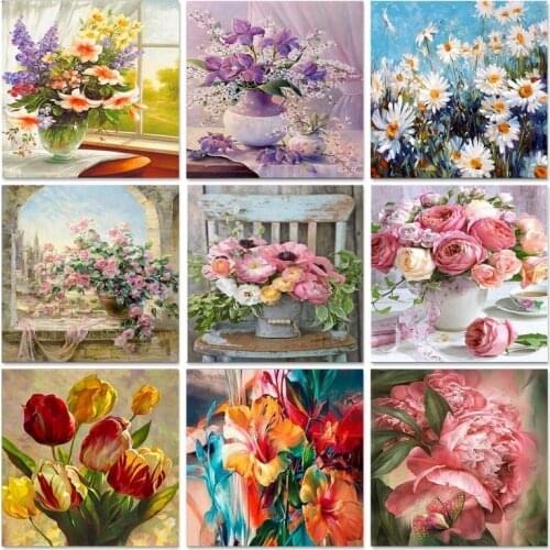 GATYZTORY Painting By Number Flower In Vase Painting By Numbers Paint Flower DIY Canvas Picture Hand Painted Home Decoration