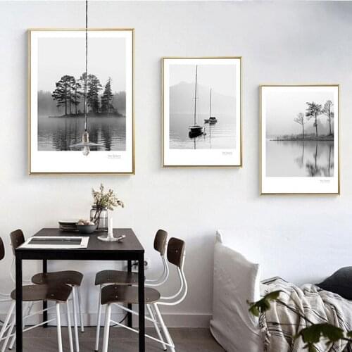 Hd Print Black And White Posters Nordic Minimalist Home Decoration Landscape Lake And Tree Canvas Paintings Wall Art Pictures