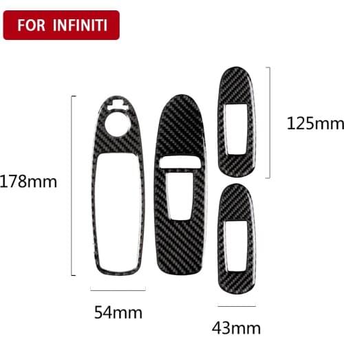 4PCS Carbon Fiber Window Switch Panel Cover without Electrically Folding Door Mirror Button Fit Infiniti Q50 Q60 14-19