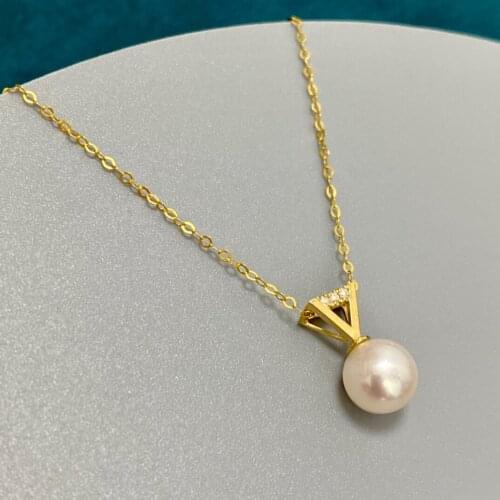 MADALENA SARARA Genuine 18K Gold Women Pendant Necklace 7-8mm AAA Freshwater Pearl Inlay Natural White Perfectly Round