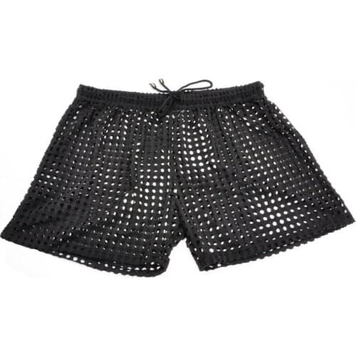 Fashion Casual Style Semi See-Through Breathable Underwear Sexy Mens Homewear Circle Holes Workout Lounge Wear Short Plus Size