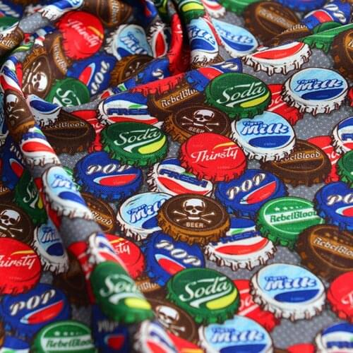 Cartoon Bottle Caps Design Cotton Fabric for Clothes Home Textile Pillow Patchwork Sewing Quilting DIY Needlework Material