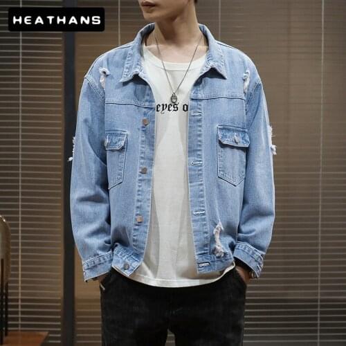 Spring Autumn Jean Jackets Mens New Style European American Printed Denim Jacket Male Japanese Long-sleeves Outdoor Jackets Men