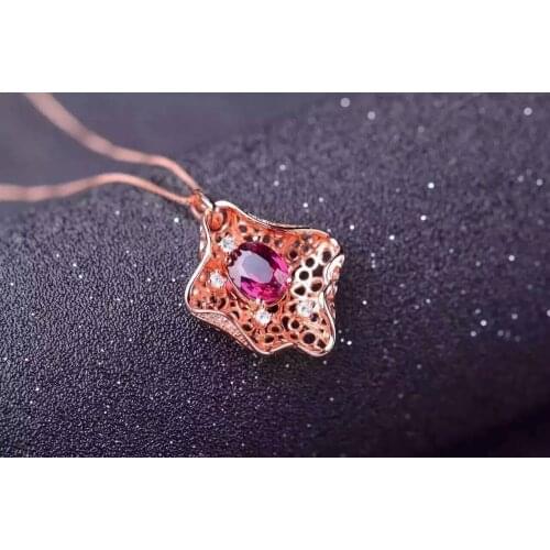 Natural red garnet stone pendant S925 silver Natural gemstone Pendant Necklace trendy Elegant Birds nest women girl jewelry