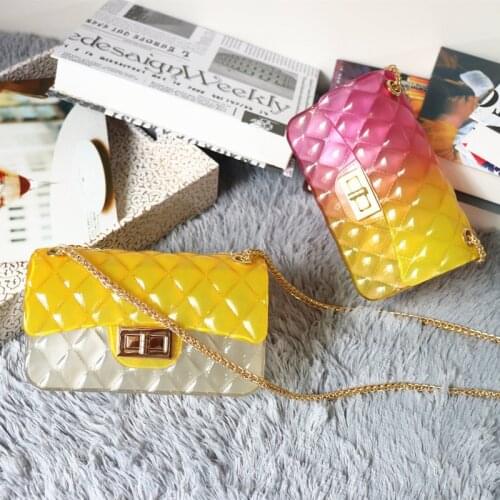 Clear Transparent Pvc Lingge Chain Jelly Bag Lady Handbag Candy Color Gradient Crossbody Bag For Women Mini Shoulder Bag GDB010