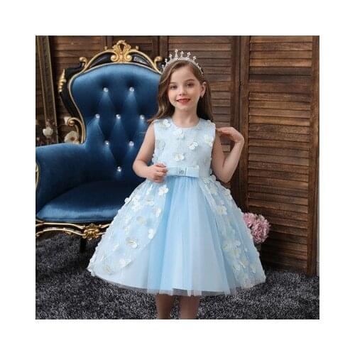 Pudcoco Baby Summer Outfit O-Neck Sleeveless Gauze Dress with Three-Dimensional Flowers Decoration for Little Girls 0-6 Years