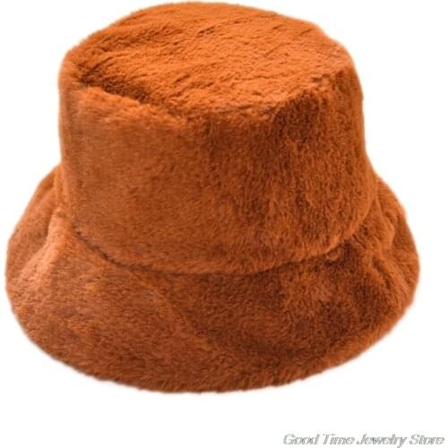 Women Winter Thickened Fluffy Plush Cap Plain Solid Color Wide Brim Sun Protection Packable Outdoor Fisherman Hat M20 21