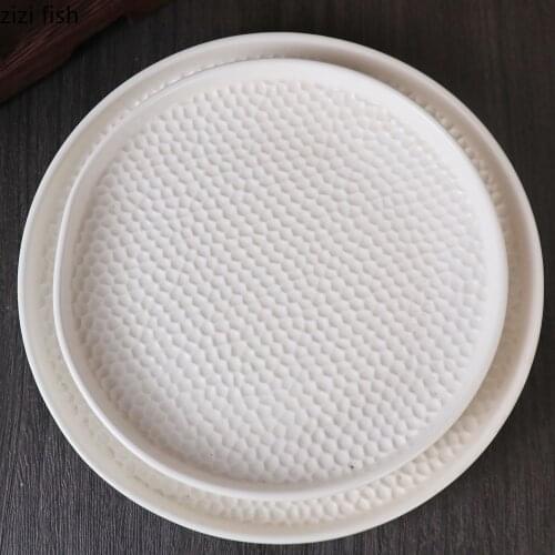 Modern Honeycomb Pattern Round Ceramic Dinner Plate Home Exquisite Western Dinner Plate Dessert Fruit Pastry Plate Kitchen Tool