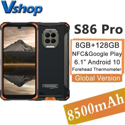 DOOGEE S86 Pro Waterproof Rugged Smartphone 8GB+128GB Forehead Thermometer 8500mAh 6.1"Android 10 Helio P60 NFC 4G Mobile Phone