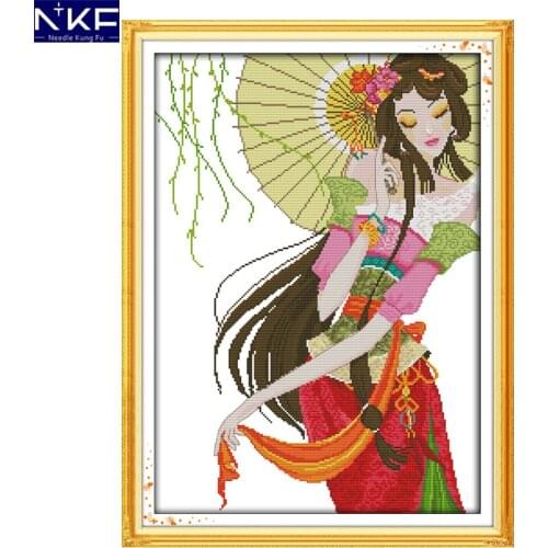 NKF Dancing Girl Cross Stitch Pattern Needlework Painting Cross Stitch Embroidery Cross Craft Cross Stitch for Home Decor