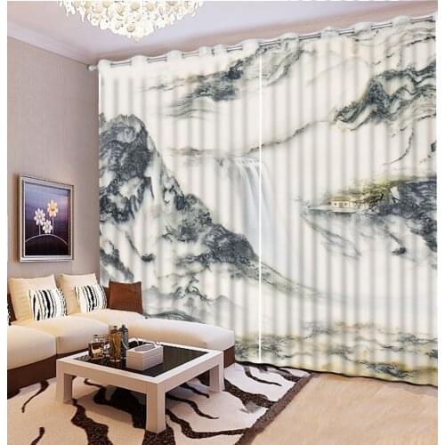 Curtains living room window custom curtains 3d curtains Landscape painting black and white home curtains decoration