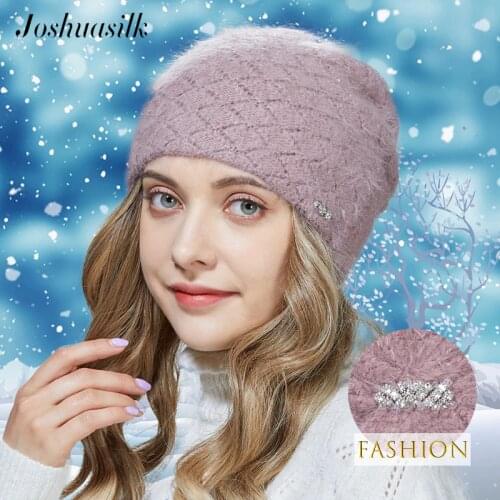 JOSHUASILK Winter ladies hats New style Angora Wool Warm hat Classic diamond lattice diamond decoration