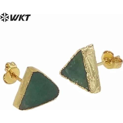 WT-E373 WKT Wholesale Fashion Stud For Lady Decorate Jewelry Triangle Shape Elegant Natural Green Stone Stud Earrings