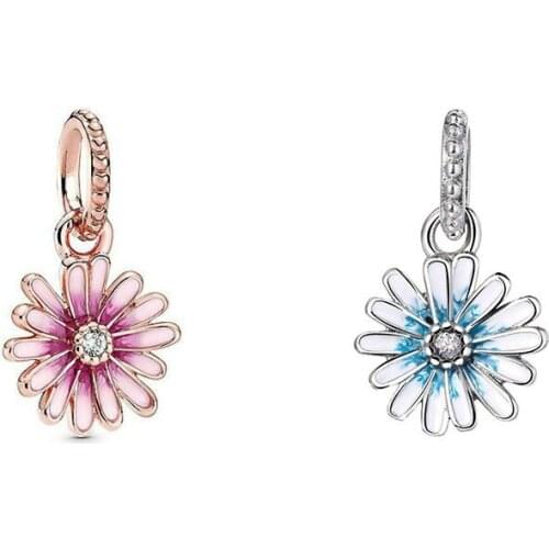 Rose gold daisy charm fit Pan bracelet zircon beads 925 sterling silver woman luxury jewelry pendant gift