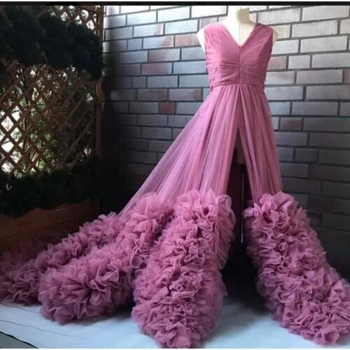 Plum Ruffles Tiered Long Tutu Women Dresses A-line Long Women Robes For Maternity Photoshoot Custom Made See Thru
