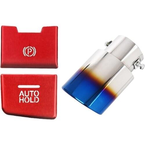 1 Pcs Car Vehicle Exhaust Muffler Steel Tail Pipe & 2 Pcs Car Hand Brake Knob Button Cover Trim