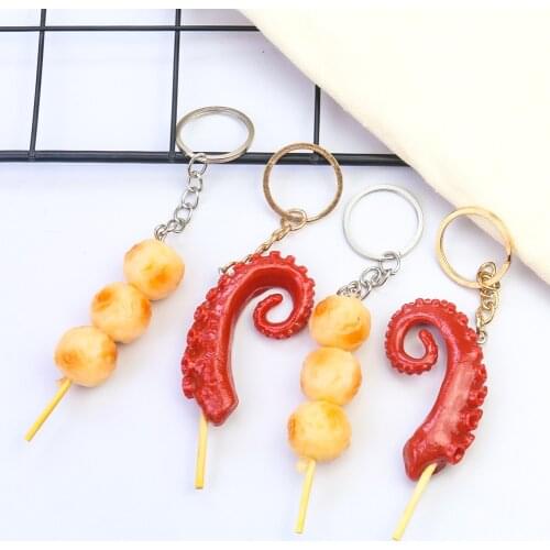 1PC Creative Simulation Food Keychain Spicy Squid BBQ Skewers Car Keychain Pendant Key Ring Gift Restaurant Photography Props