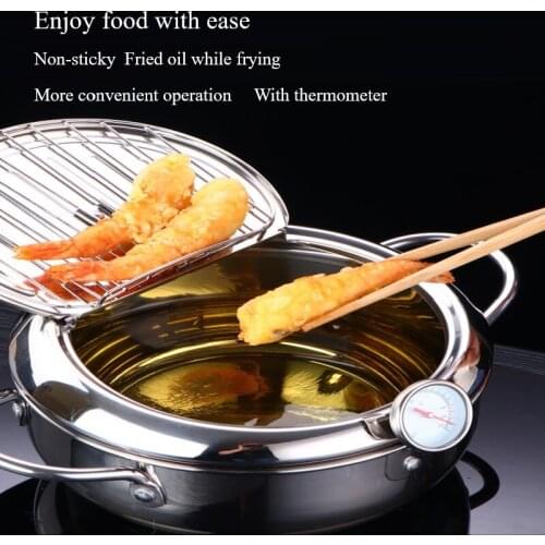 1Pcs Temperature Control Fryer Mini Stainless Steel Frypot Non-stick Pan Induction Cooker Universal Fryer Pot Kitchen Tool TSLM1