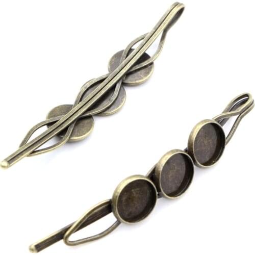10mm 10pcs High Quality Three 10mm Cameo Bronze Plated Copper Material Hairpin Hair Clips Base Setting Cabochon Cameo J6-44