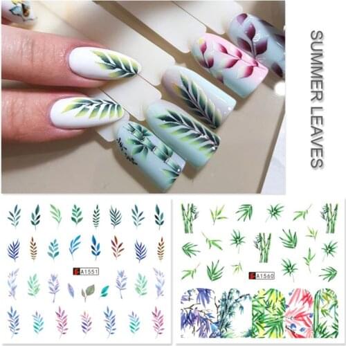 12 Pcs/set Nail Watermark Sticker Large Green Plant Pattern Epoxy Filling Material Trend Lady DIY Nails Making Filler