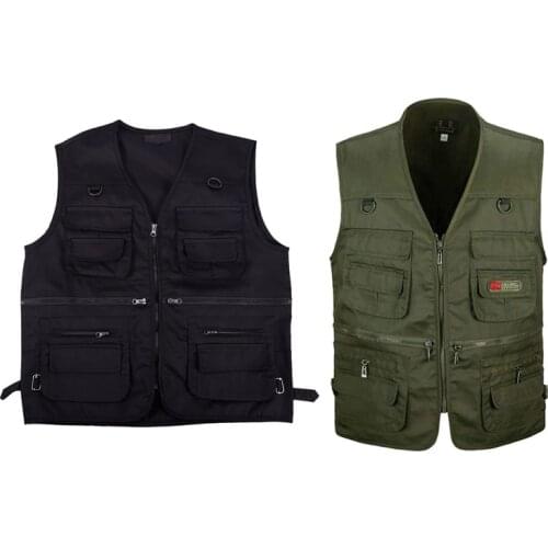2 Pcs Mens Fishing Vest with Multi-Pocket Zip for Photography / Hunting / Travel Outdoor Sport XL - Black & Army Green