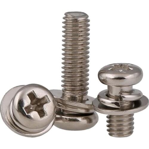 Nickel Plated Cross Head Three Combination Screw Round Head Three Combination Screw M2 M2.5 M3 M4 M5 M6 Spot 20PCS