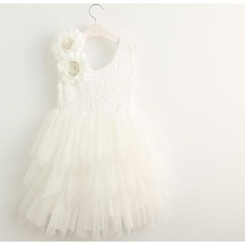 2018 backless full lace top pink tulle birthday dress with big flowers girls layered wedding clothing 5pcs/lot