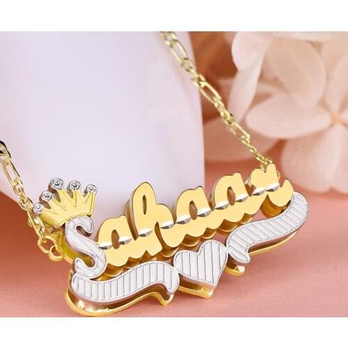 2021 New 925 Silver Nameplate Necklace Gothic Custom Necklace Figaro Chain Double Necklace Gift
