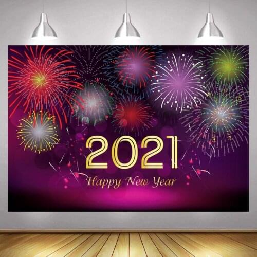 2021 Happy New Year Fireworks Photo Backdrop Firecracker Christmas Party Photography Background Photocalls Banner