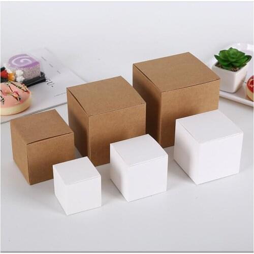 50pcs Multi sizes Brown White Kraft Paper Box Small Gifts Packaging Box Carton Paperboard Wedding Party DIY Supply Packing Box