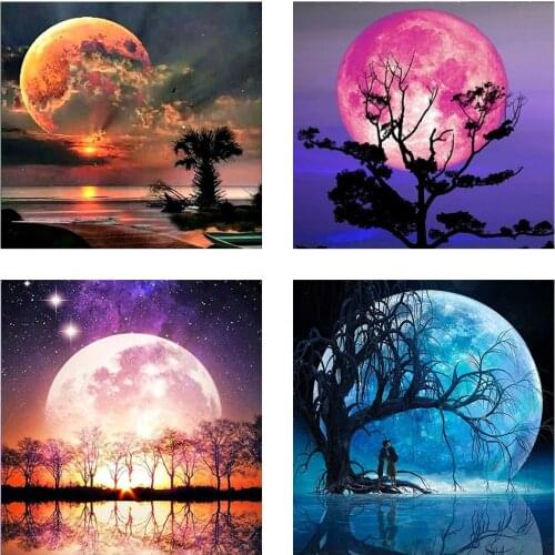 New 5D DIY diamond painting moon full diamond round mosaic landscape spectacular cross stitch rhinestone mosaic diamond craft