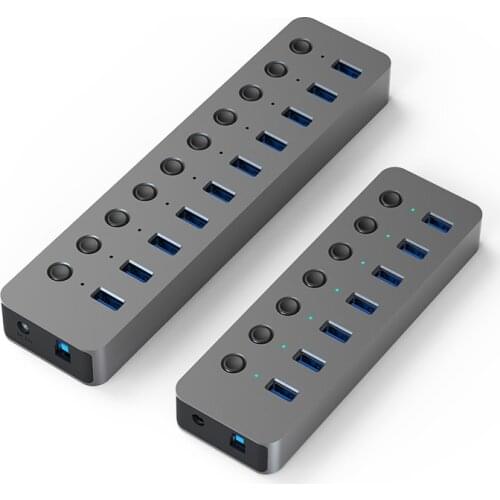 Blueendless USB Hub 3.0 USB High Speed 7/10 Port Aluminum Alloy Shell Splitter Independent Switch Adapter for PC Accessories