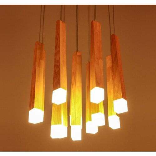 Nordic Style Led Wood Hanging Lights Creative Dining Room Clothing Store Bar Pendant Lamp Restaurant Tea Shop Suspended Fixtures