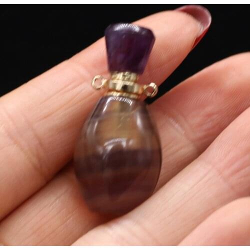 Natural Amethysts Stone Perfume Bottle Essential Oil Diffuser Connectors Charms for Women Necklace Trendy Gifts Size 16x33mm