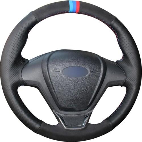 DIY Customize Braiding Black Natural Leather Black Suede Light Blue Blue Red Marker Steering Wheel Cover For Ford Fiesta 2008 -2