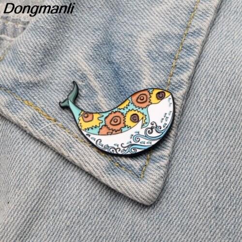 DMLSKY Van Gogh Sunflower Whale Pin Metal Badge Funny Shirt Collar Pins Icon on The Backpack Pin for Clothing M2591